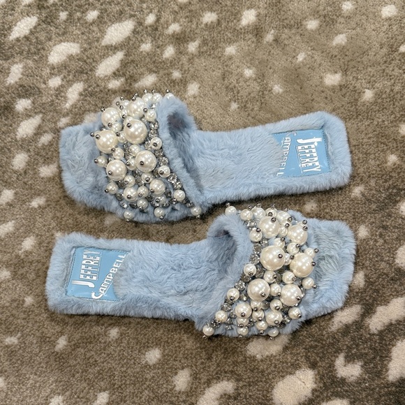 Jeffrey Campbell Baby Blue Facile Faux Fur Slide Sandals. Size 7.5 - Picture 2 of 12